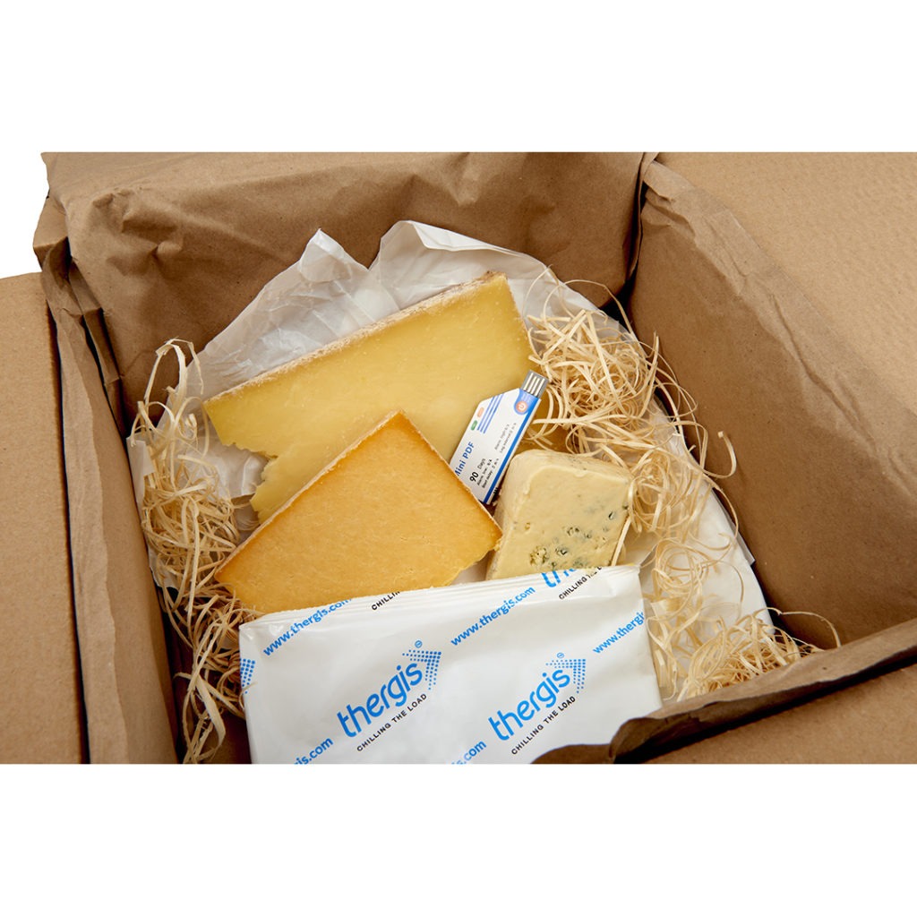 Thergis temperature controlled gel packs and data loggers in cheese shipment