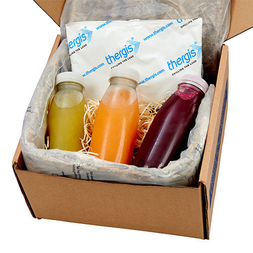 Thergis temperature controlled gel packs in juice shipment